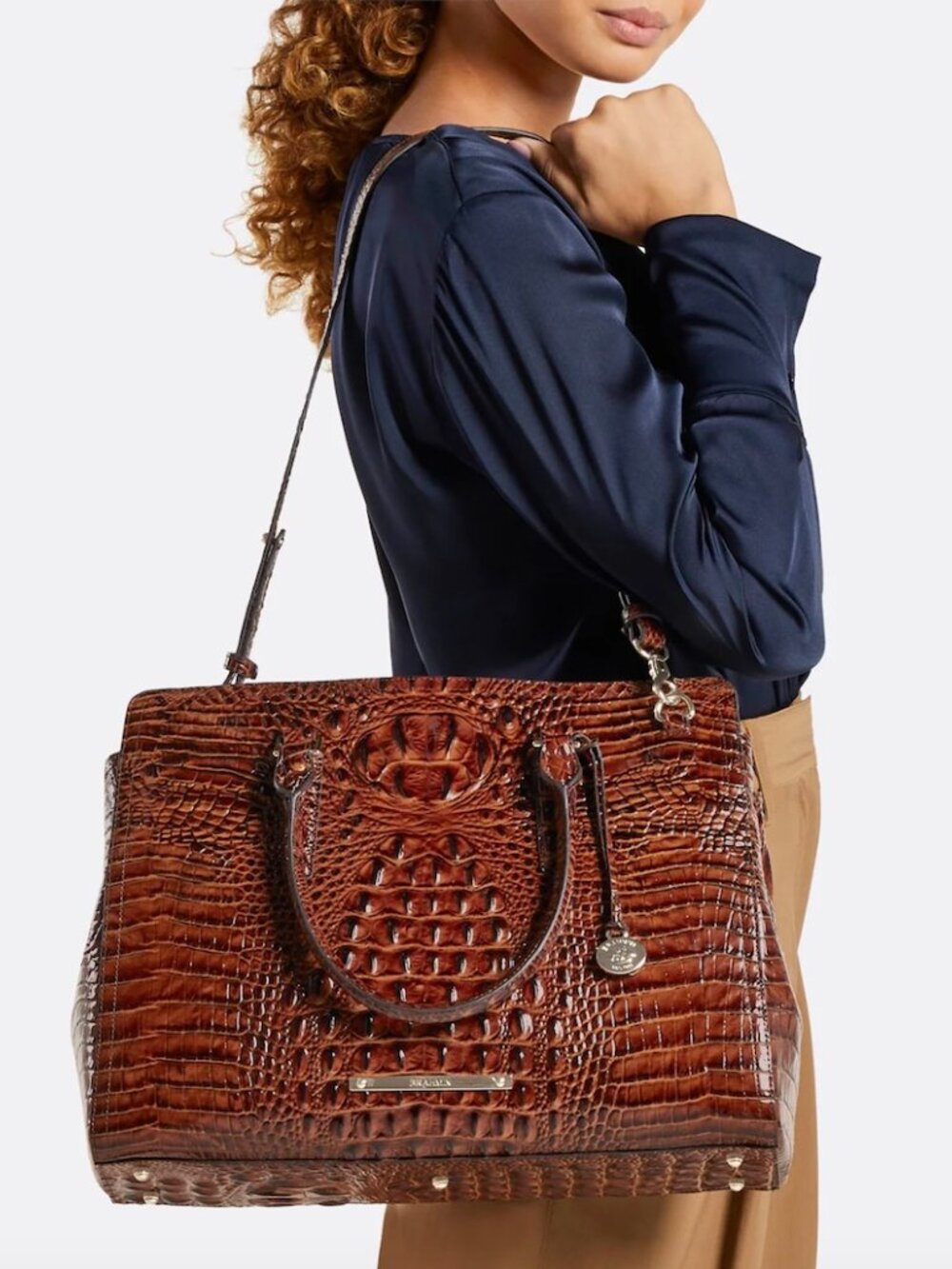 Brahmin Large Finley Carryall Satchel Purse Handbag Pecan Melbourne - Picture 2 of 14